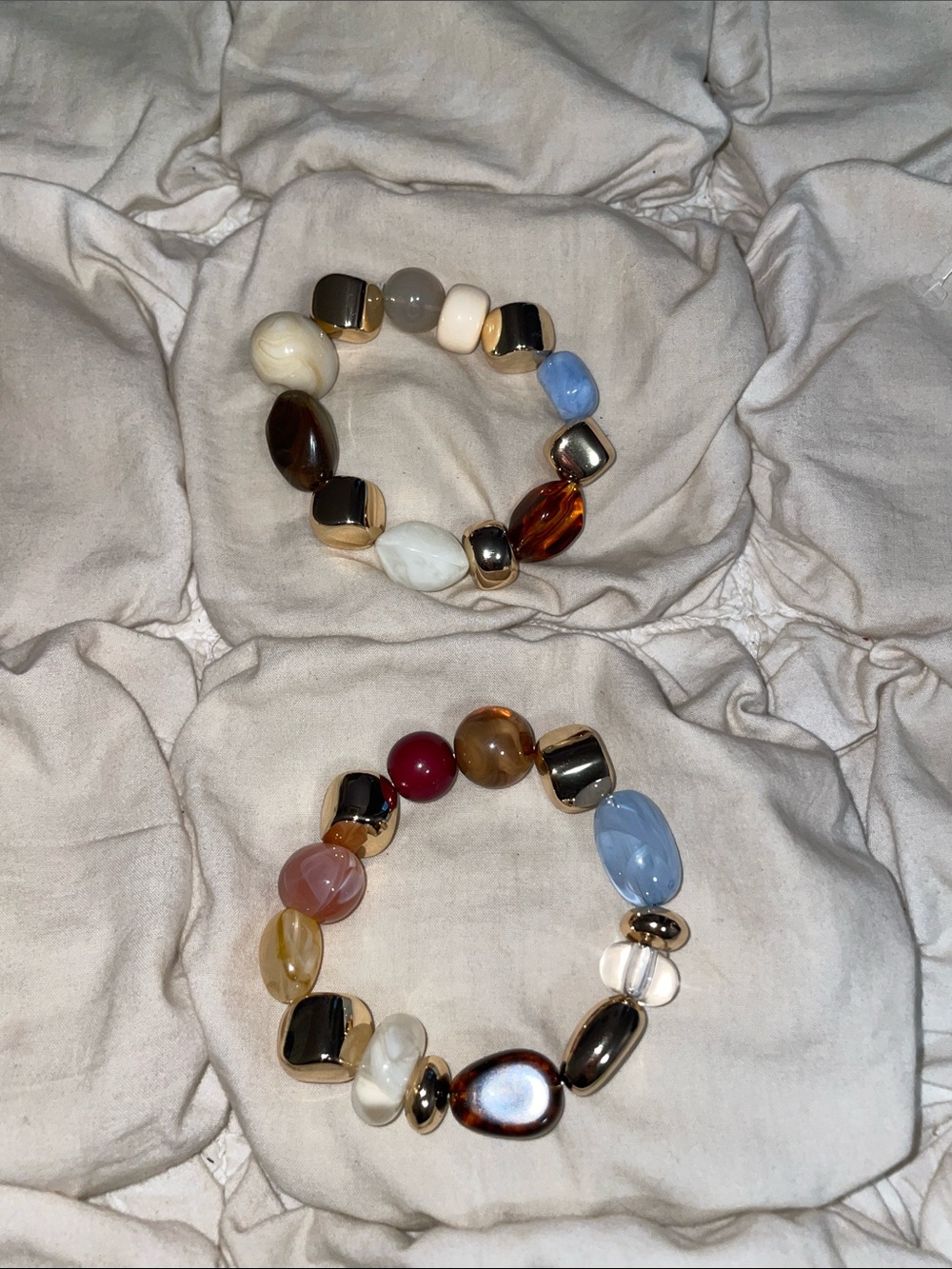Free People Multi-Color Chunky Resin Stone Stretch Bracelet Set Boho Chic